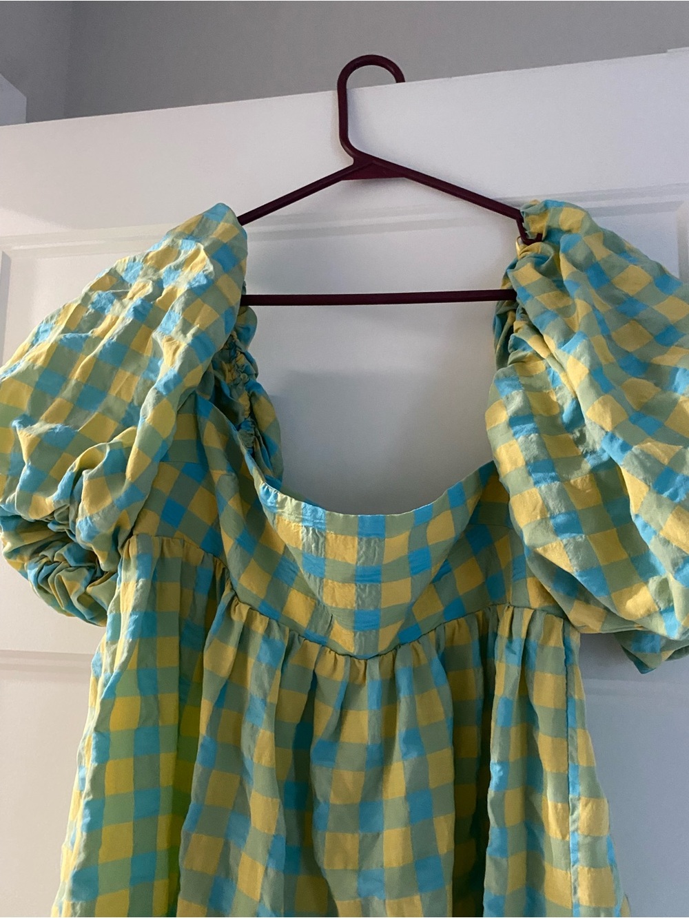 Zara Yellow and Blue Gingham Maxi Dress with Puff Sleeves - Picture 3 of 5